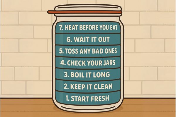 Infographic of seven safety layers in the German water bath canning method.